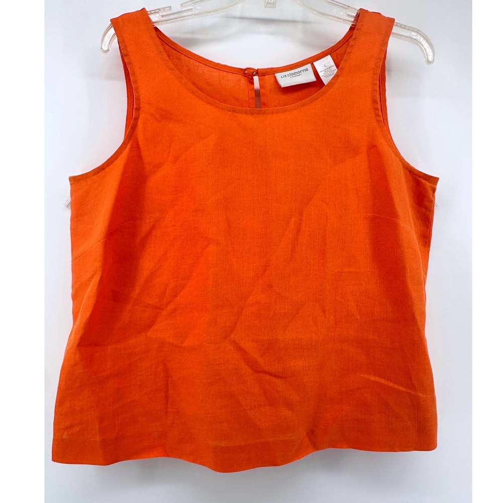 Liz Claiborne Lizsport Orange 100% Linen Sleeveless Shell Top Tank Large Beach